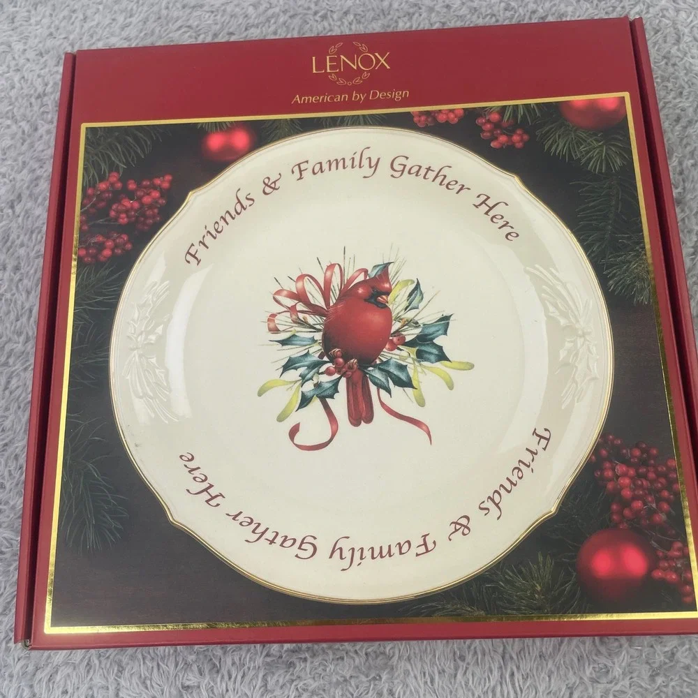 Lenox Winter Greetings Platter 12in Cream Cardinal Holiday Serving Plate